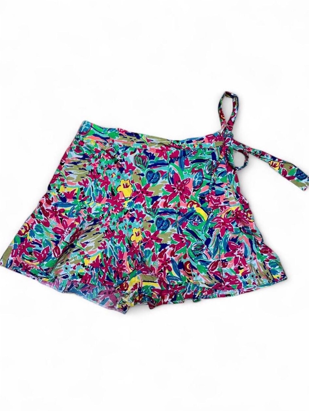 Zara Multicolor Floral Tie-Waist Skort - Pink Green Blue Yellow